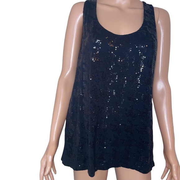 Halogen brand black sequined/sparkly tank top blouse SZ L - Picture 2 of 9